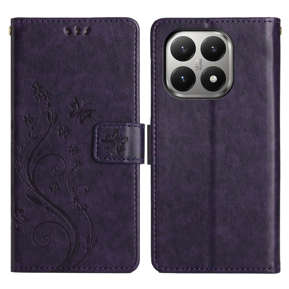 For Xiaomi 15T Leather Wallet Case Butterfly Flower Imprinted Phone Cover with Strap