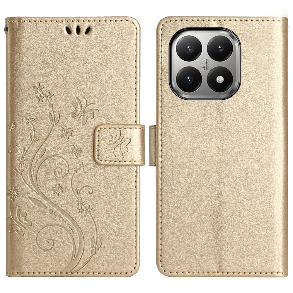 For Xiaomi 15T Leather Wallet Case Butterfly Flower Imprinted Phone Cover with Strap