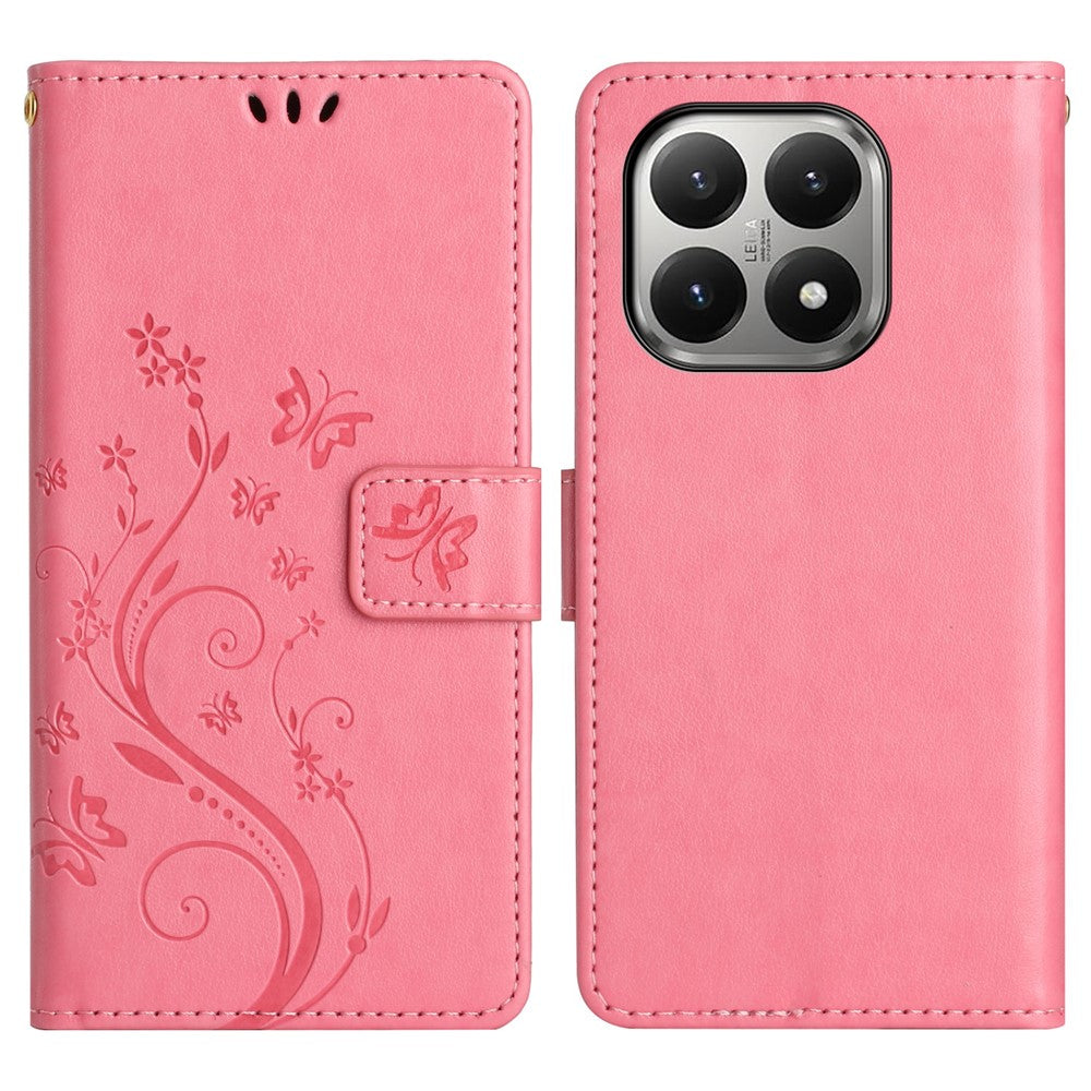 For Xiaomi 15T Leather Wallet Case Butterfly Flower Imprinted Phone Cover with Strap