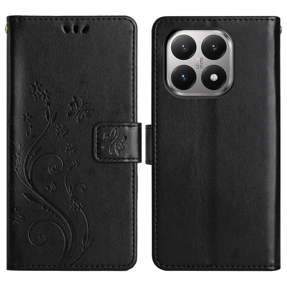 For Xiaomi 15T Leather Wallet Case Butterfly Flower Imprinted Phone Cover with Strap