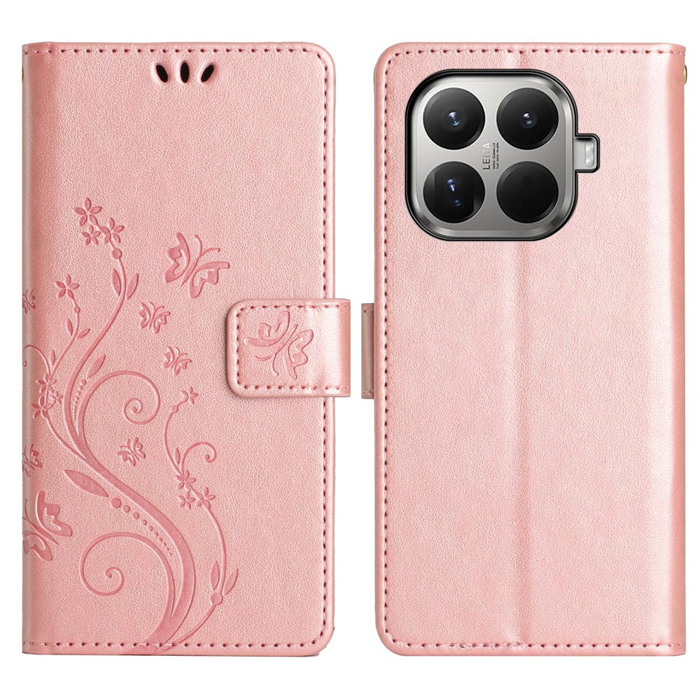 For Xiaomi 15T Pro Leather Wallet Case Butterfly Flower Imprinted Phone Cover with Strap
