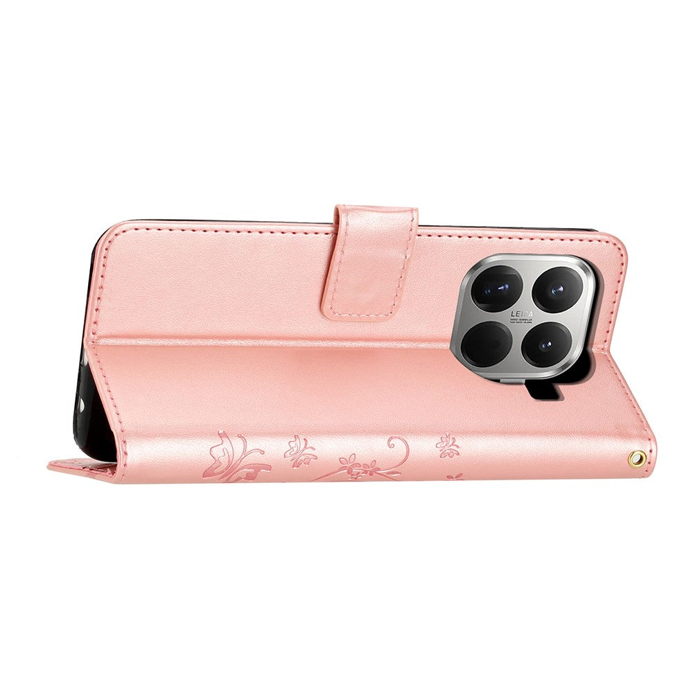 For Xiaomi 15T Pro Leather Wallet Case Butterfly Flower Imprinted Phone Cover with Strap