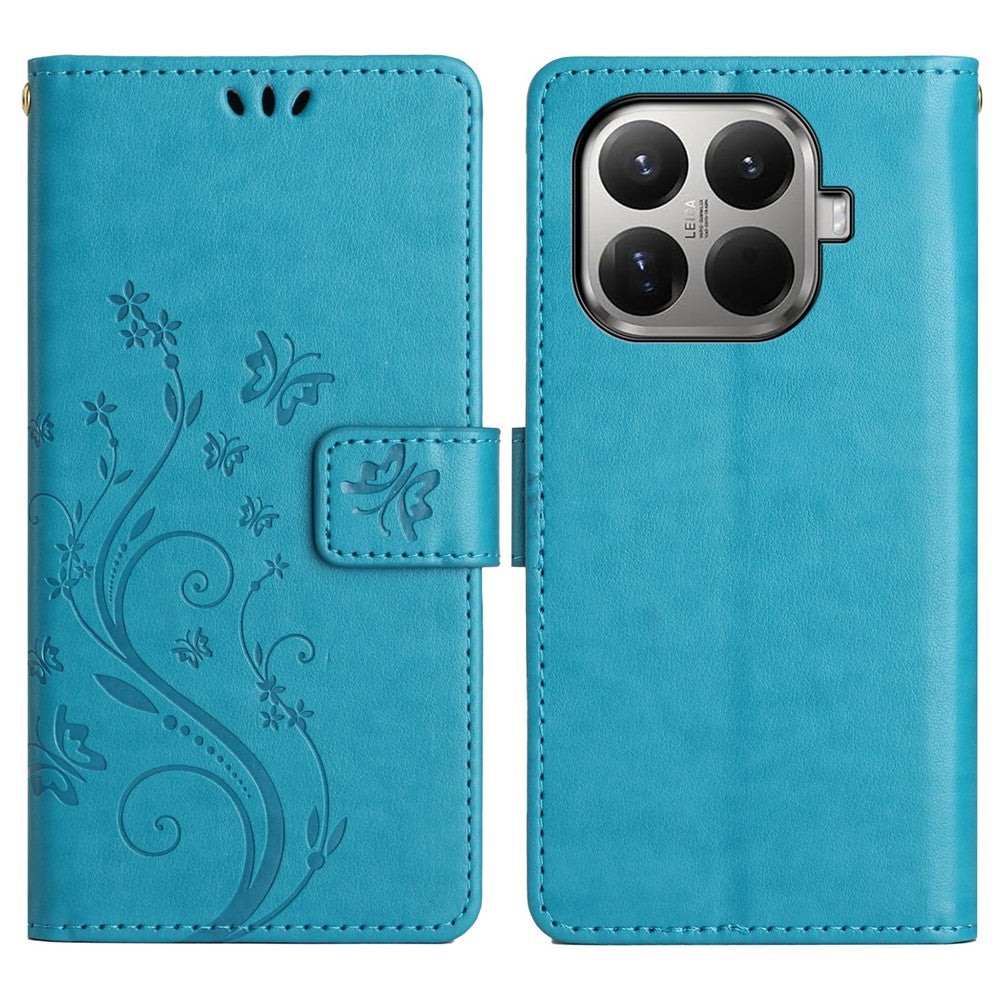 For Xiaomi 15T Pro Leather Wallet Case Butterfly Flower Imprinted Phone Cover with Strap