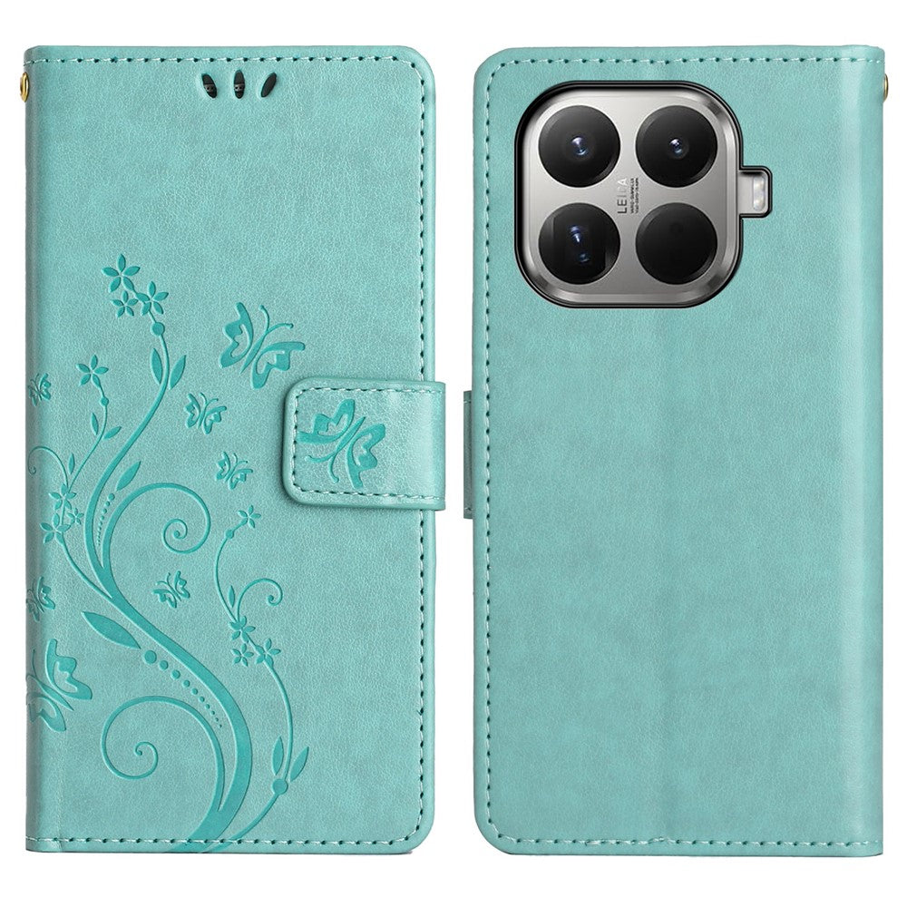 For Xiaomi 15T Pro Leather Wallet Case Butterfly Flower Imprinted Phone Cover with Strap