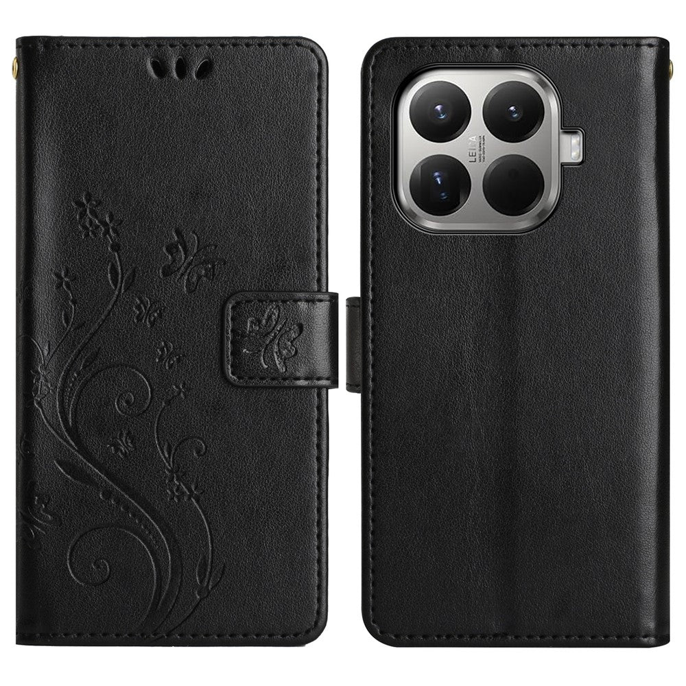 For Xiaomi 15T Pro Leather Wallet Case Butterfly Flower Imprinted Phone Cover with Strap