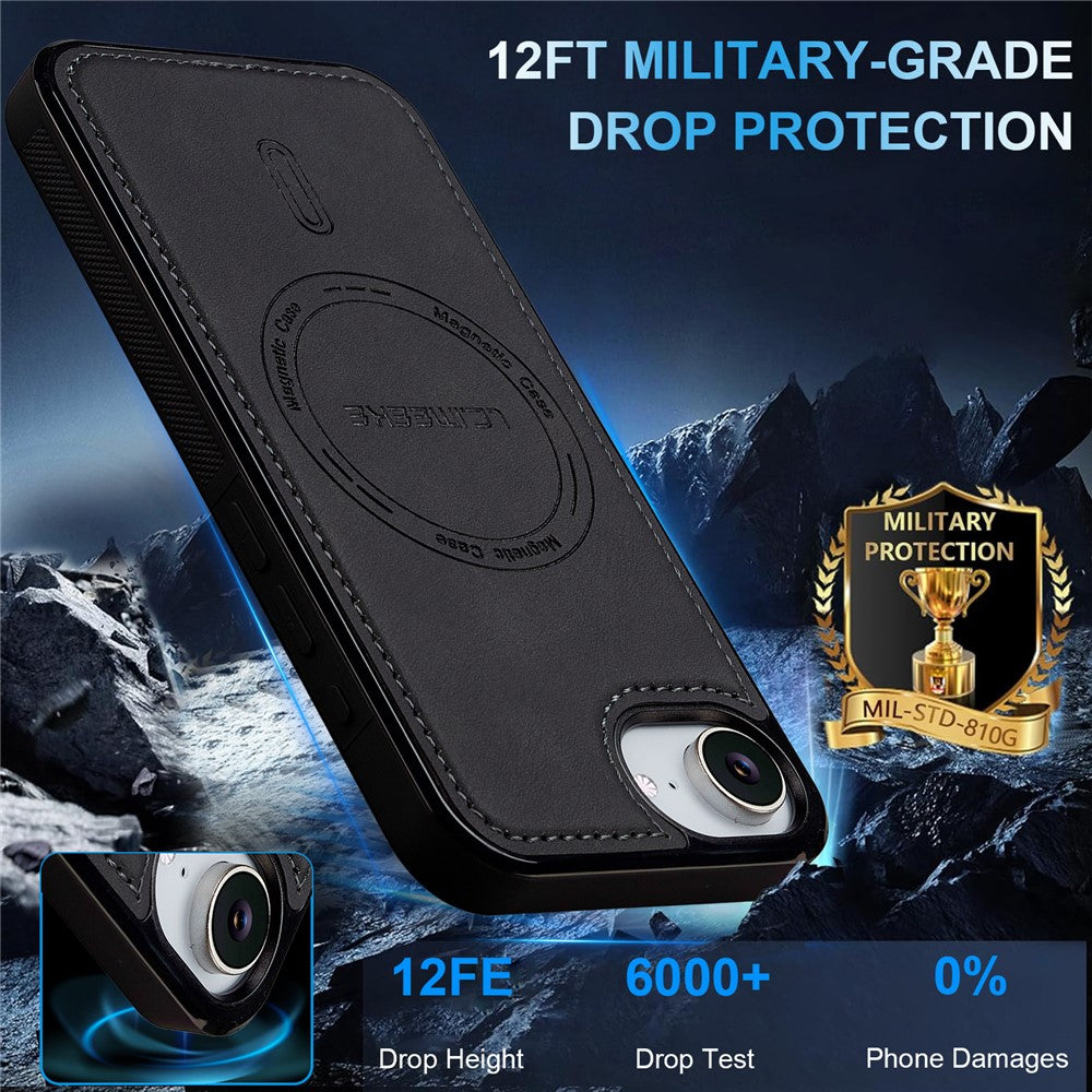 LC.IMEEKE L6 For iPhone 16e Case PU Leather Coated PC TPU Phone Cover Compatible with MagSafe