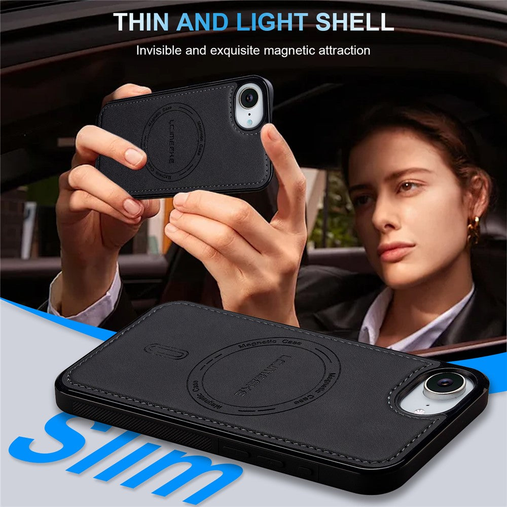 LC.IMEEKE L6 For iPhone 16e Case PU Leather Coated PC TPU Phone Cover Compatible with MagSafe