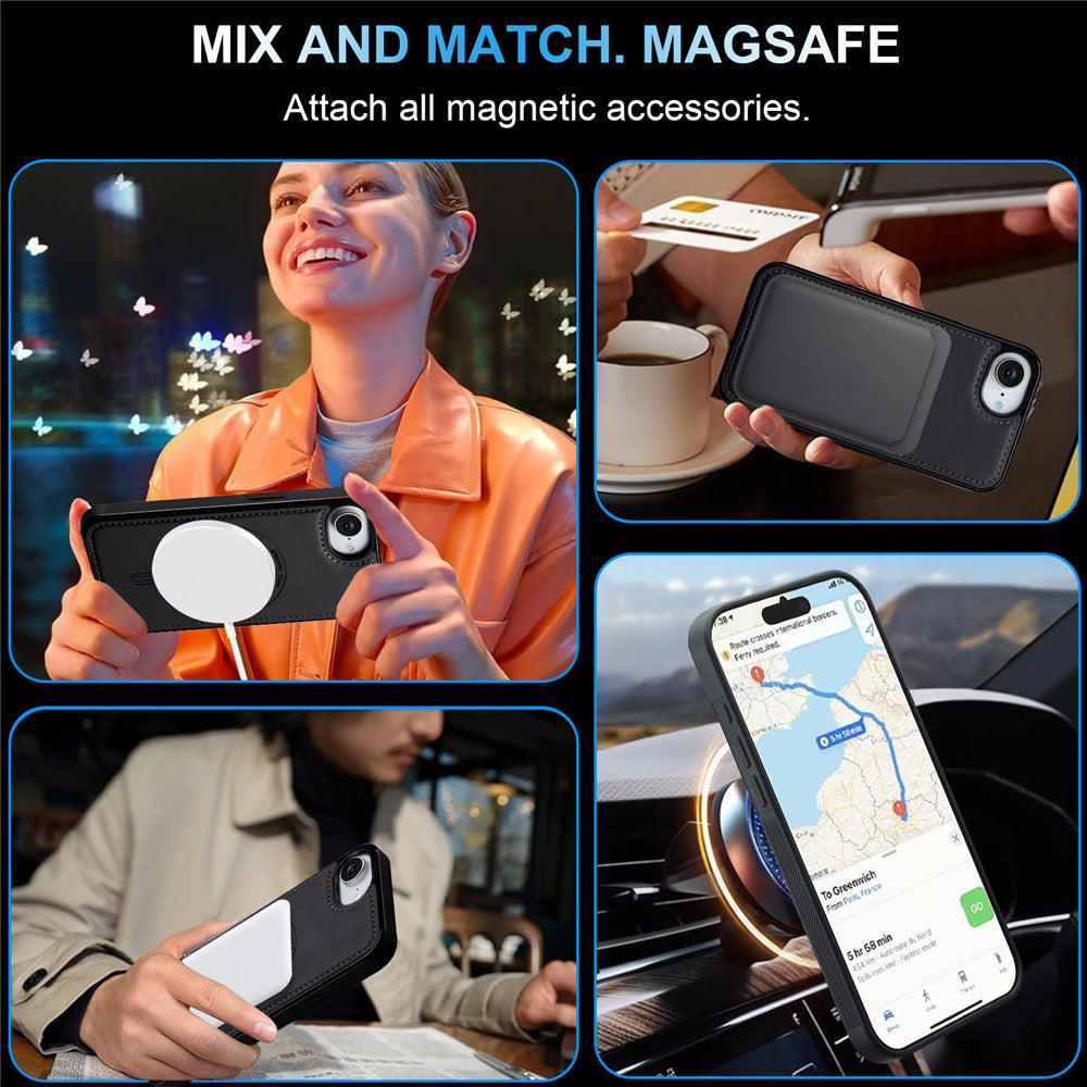 LC.IMEEKE L6 For iPhone 16e Case PU Leather Coated PC TPU Phone Cover Compatible with MagSafe
