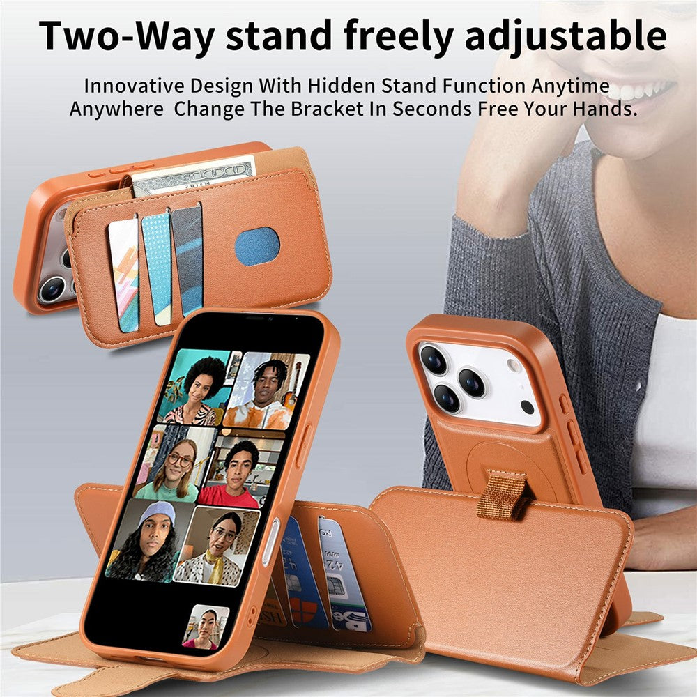 CASENEO For iPhone 17 Pro Magnetic Case RFID Blocking Wallet Detachable Leather Phone Cover with Wristband