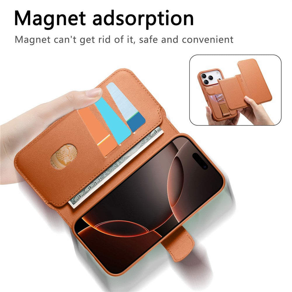 CASENEO For iPhone 17 Pro Max Magnetic Case RFID Blocking Wallet Detachable Leather Phone Cover with Wristband