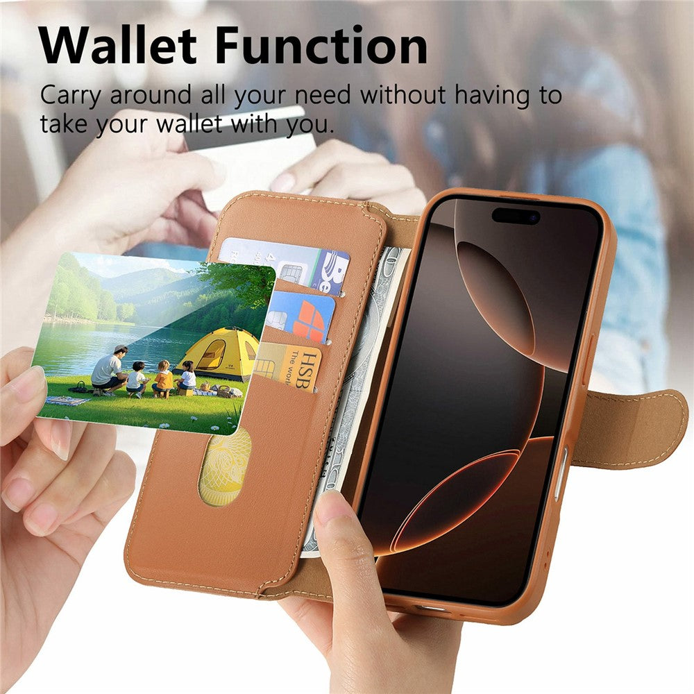 CASENEO For iPhone 17 Pro Max Magnetic Case RFID Blocking Wallet Detachable Leather Phone Cover with Wristband
