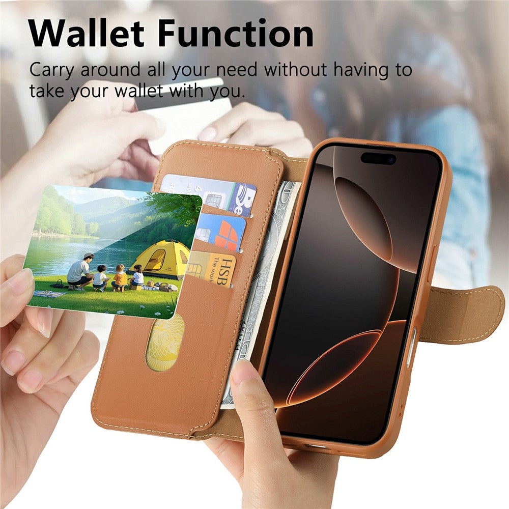 CASENEO For iPhone 17 Magnetic Case RFID Blocking Wallet Detachable Leather Phone Cover with Wristband