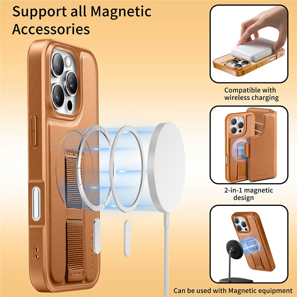 CASENEO For iPhone 17 Magnetic Case RFID Blocking Wallet Detachable Leather Phone Cover with Wristband