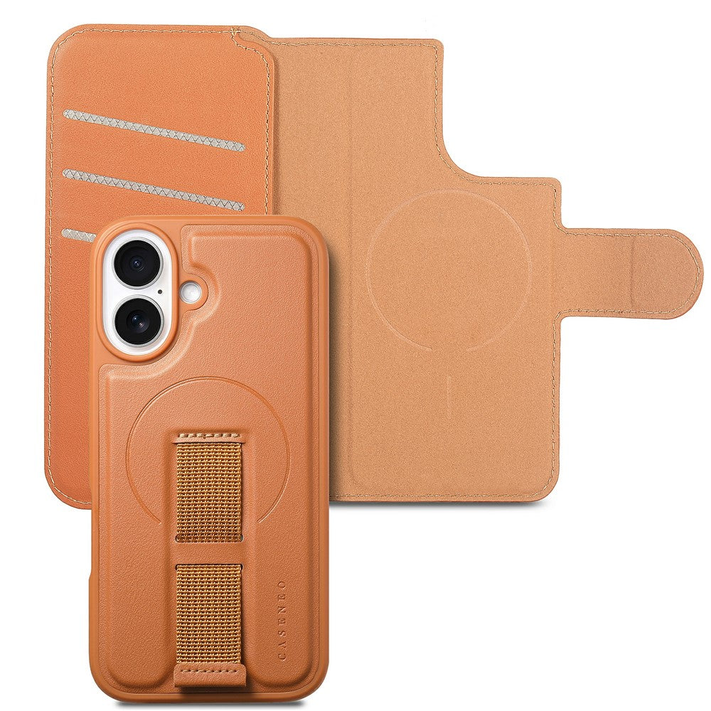 CASENEO For iPhone 17 Magnetic Case RFID Blocking Wallet Detachable Leather Phone Cover with Wristband