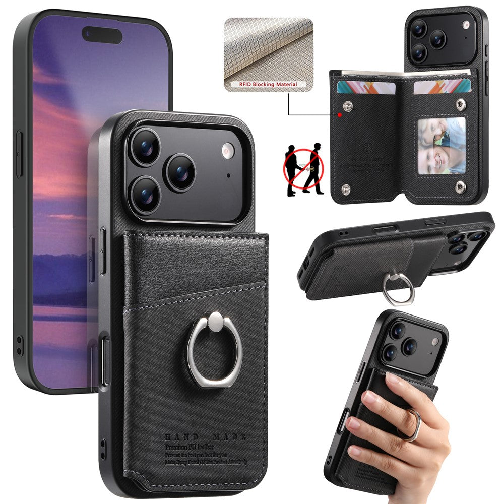For iPhone 17 Pro Max Case with Card Holder Kickstand Leather + TPU + PC Phone Cover
