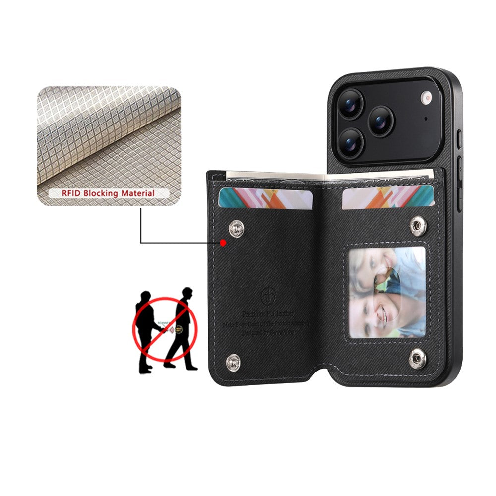 For iPhone 17 Pro Max Case with Card Holder Kickstand Leather + TPU + PC Phone Cover