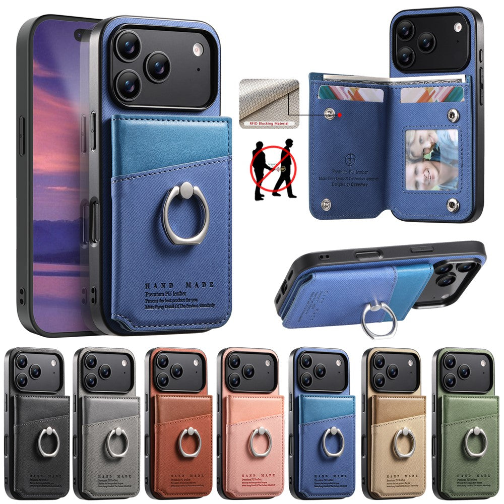 For iPhone 17 Pro Max Case with Card Holder Kickstand Leather + TPU + PC Phone Cover