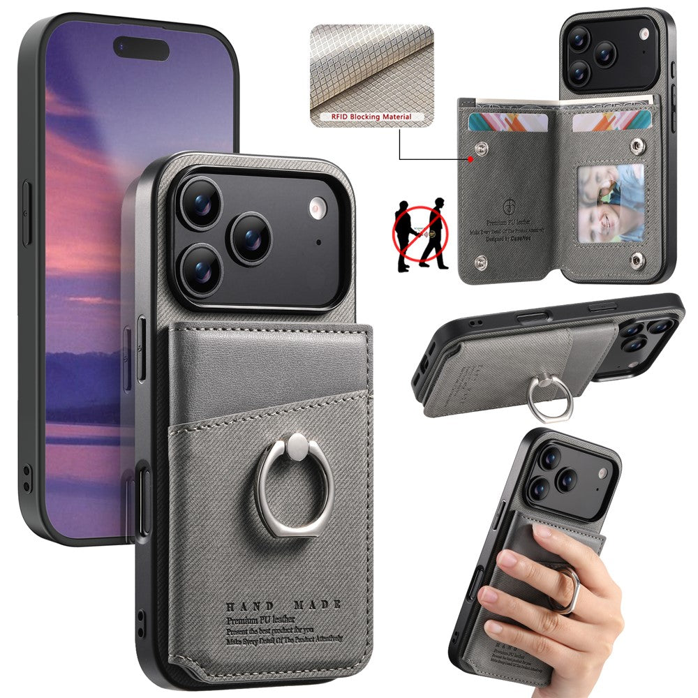 For iPhone 17 Pro Max Case with Card Holder Kickstand Leather + TPU + PC Phone Cover