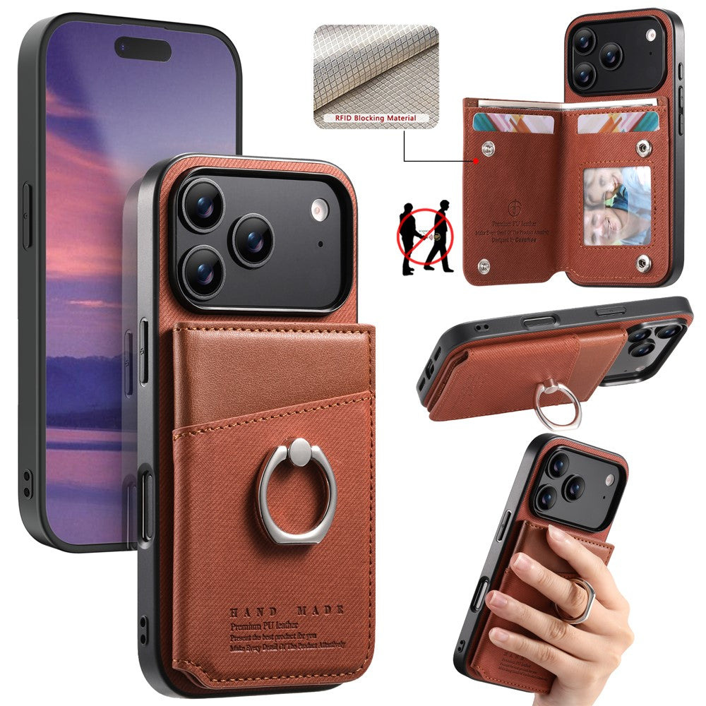 For iPhone 17 Pro Max Case with Card Holder Kickstand Leather + TPU + PC Phone Cover