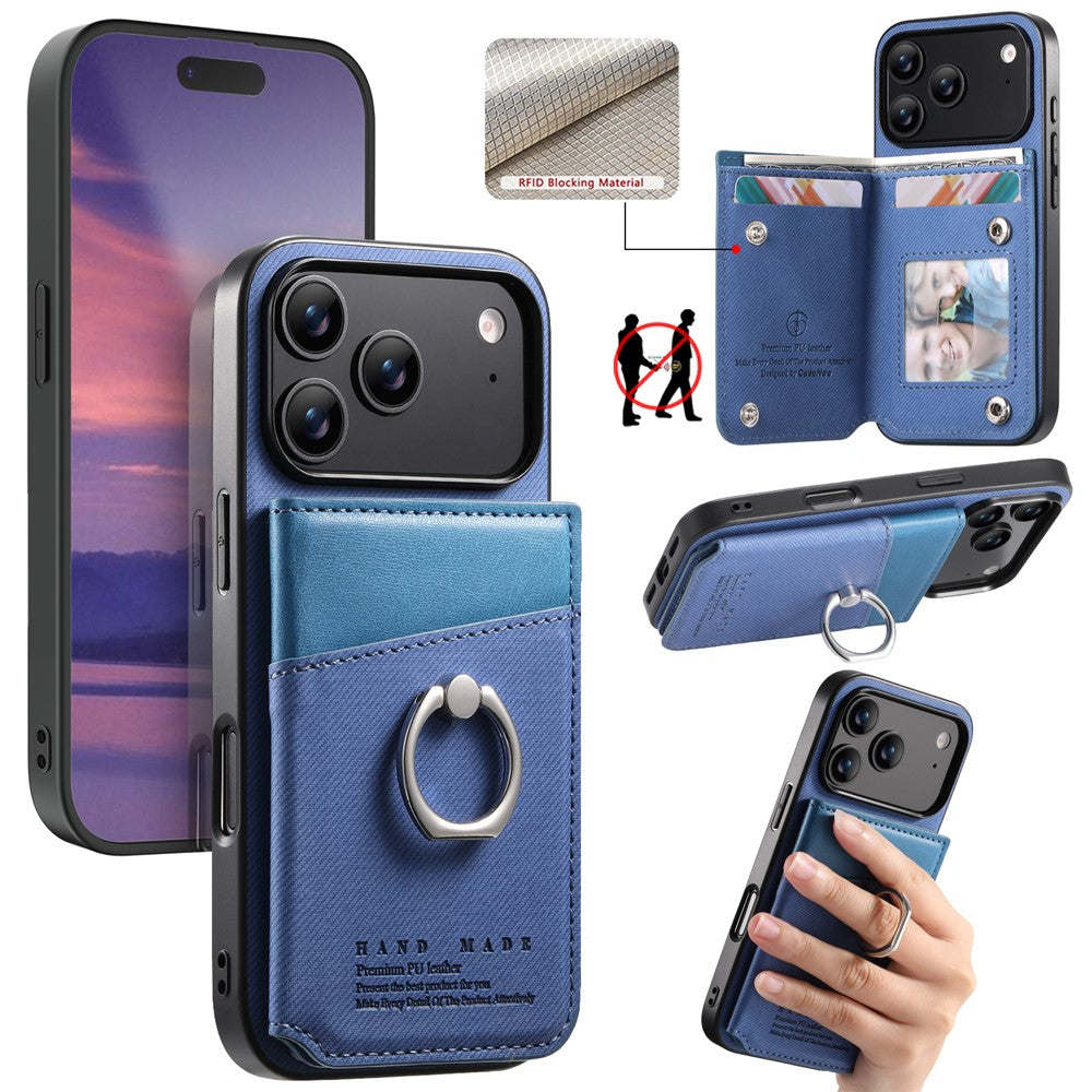 For iPhone 17 Pro Max Case with Card Holder Kickstand Leather + TPU + PC Phone Cover