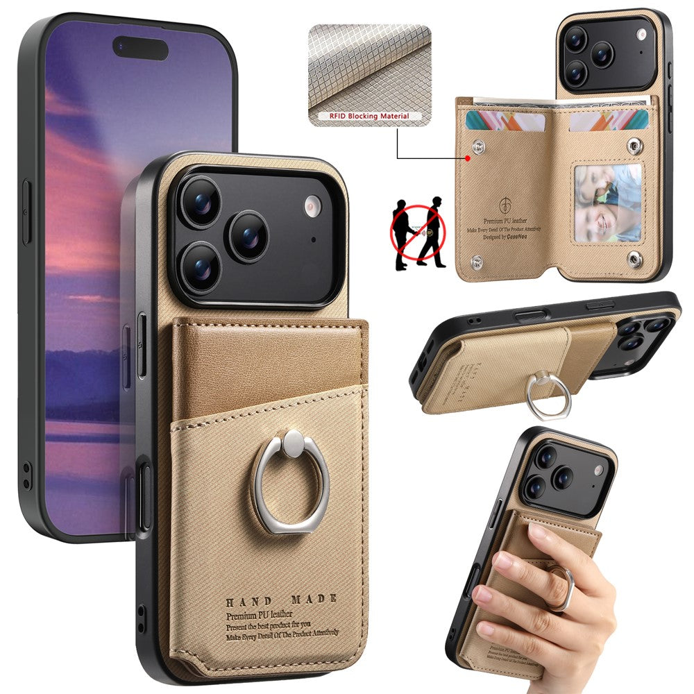For iPhone 17 Pro Max Case with Card Holder Kickstand Leather + TPU + PC Phone Cover