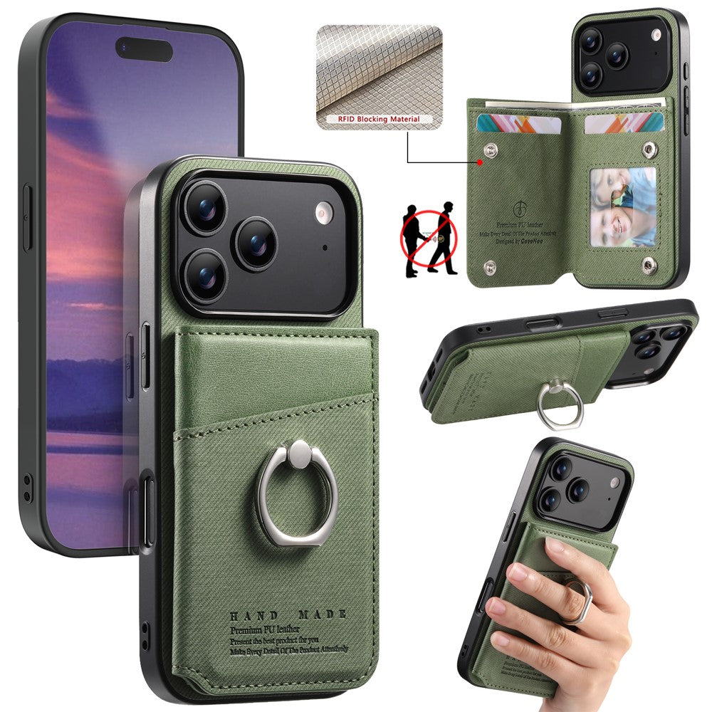 For iPhone 17 Pro Max Case with Card Holder Kickstand Leather + TPU + PC Phone Cover