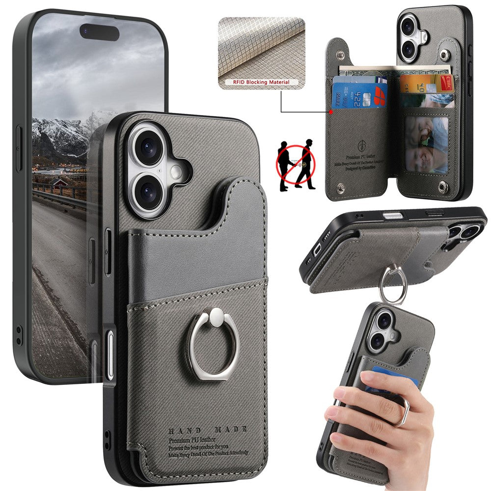 For iPhone 17 Case with Card Holder Kickstand Leather + TPU + PC Phone Cover