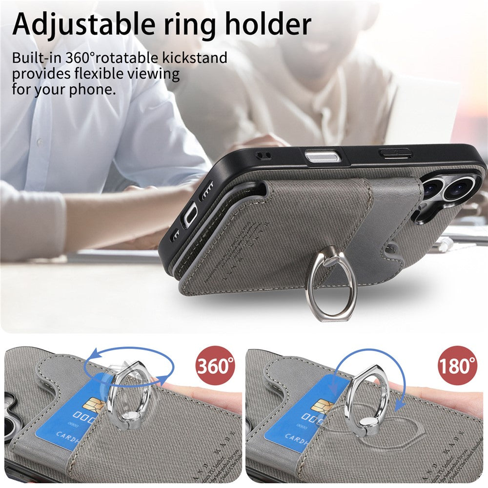 For iPhone 17 Case with Card Holder Kickstand Leather + TPU + PC Phone Cover