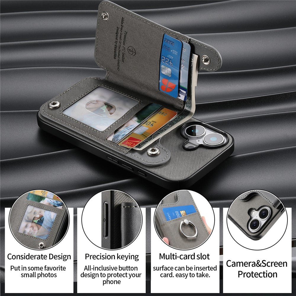 For iPhone 17 Case with Card Holder Kickstand Leather + TPU + PC Phone Cover