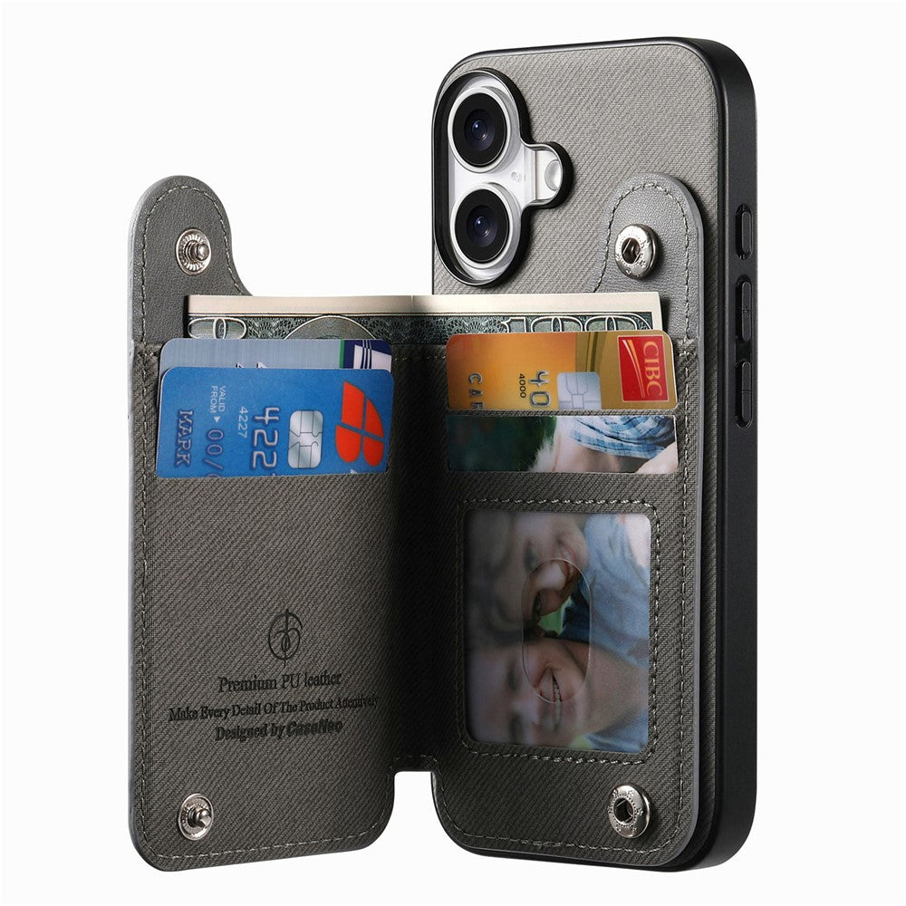 For iPhone 17 Case with Card Holder Kickstand Leather + TPU + PC Phone Cover