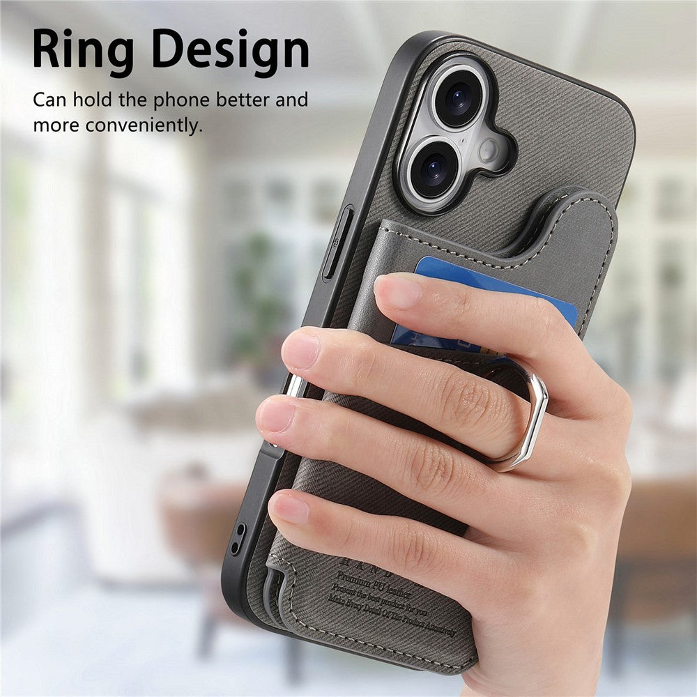 For iPhone 17 Case with Card Holder Kickstand Leather + TPU + PC Phone Cover