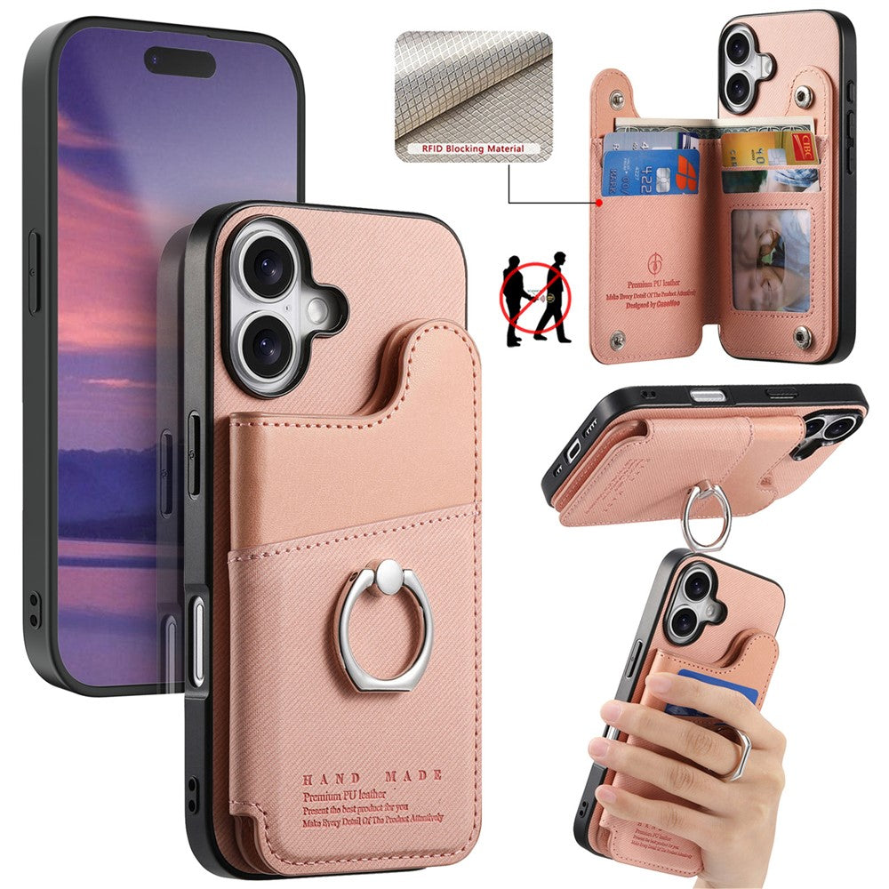 For iPhone 17 Case with Card Holder Kickstand Leather + TPU + PC Phone Cover