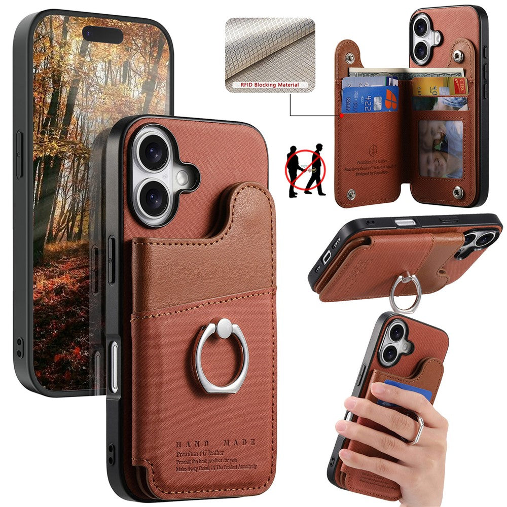 For iPhone 17 Case with Card Holder Kickstand Leather + TPU + PC Phone Cover