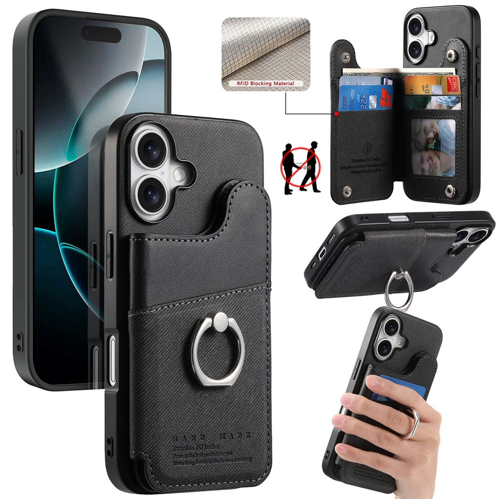 For iPhone 17 Case with Card Holder Kickstand Leather + TPU + PC Phone Cover