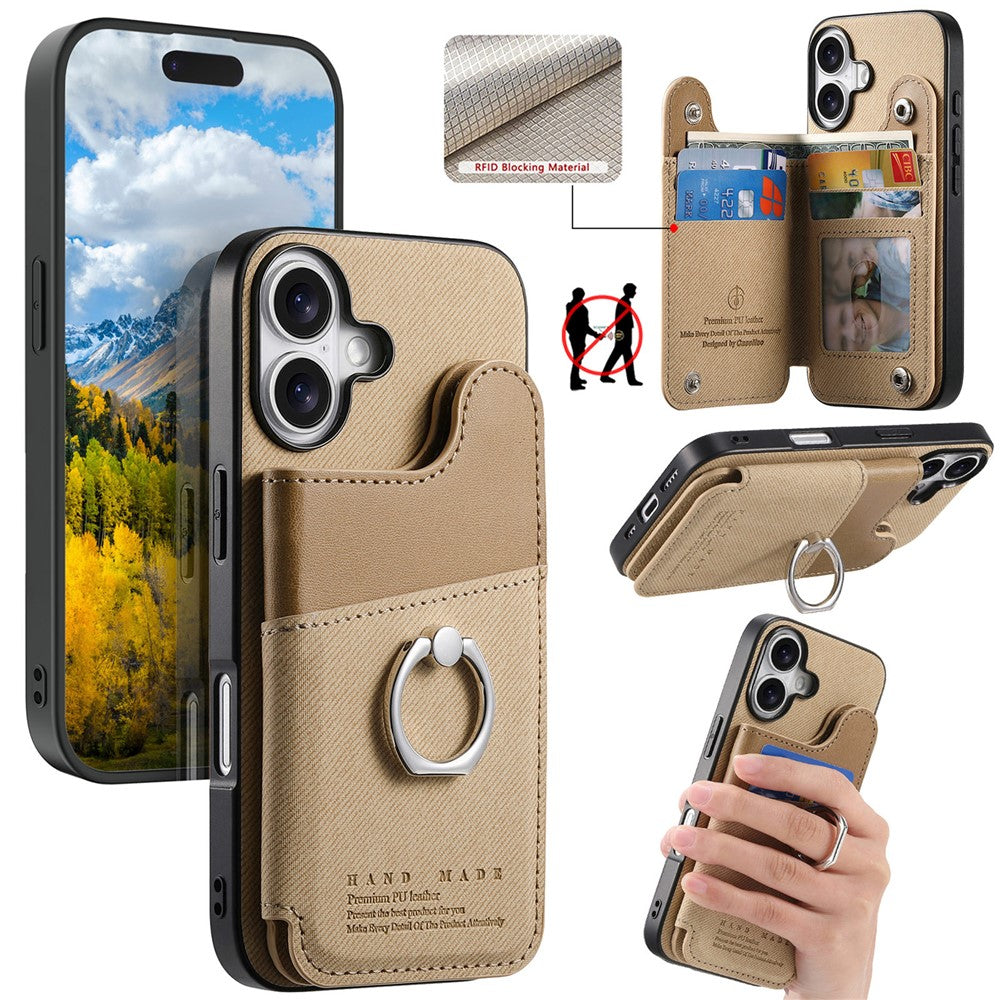 For iPhone 17 Case with Card Holder Kickstand Leather + TPU + PC Phone Cover
