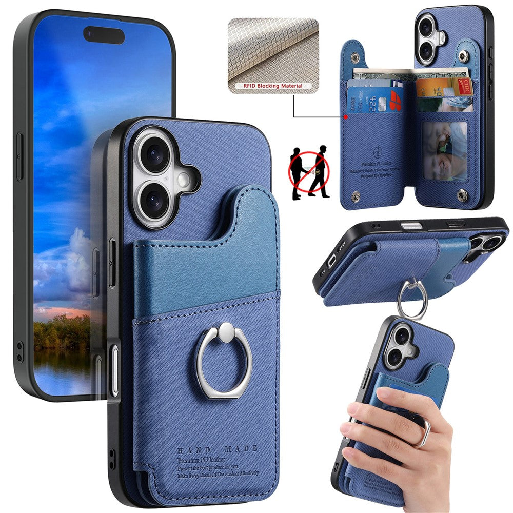 For iPhone 17 Case with Card Holder Kickstand Leather + TPU + PC Phone Cover