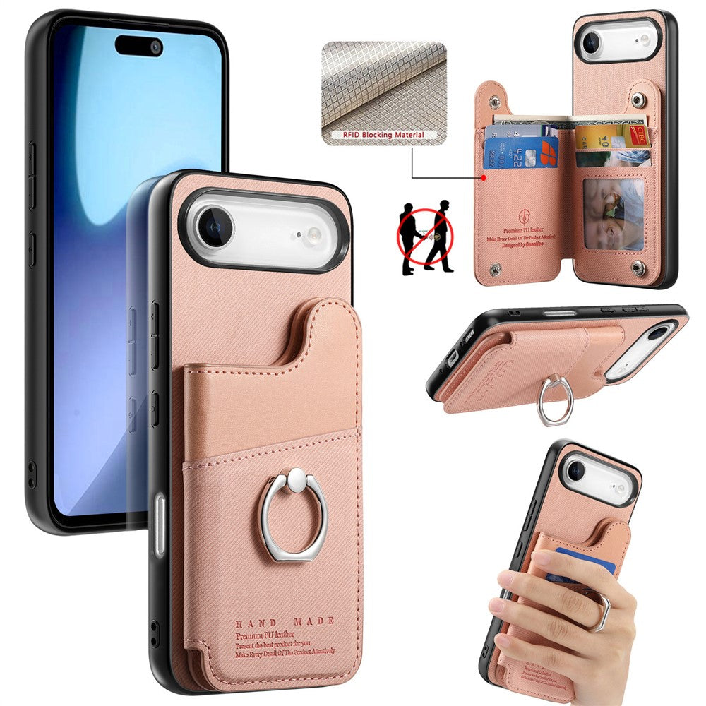 For iPhone Air Case with Card Holder Kickstand Leather + TPU + PC Phone Cover