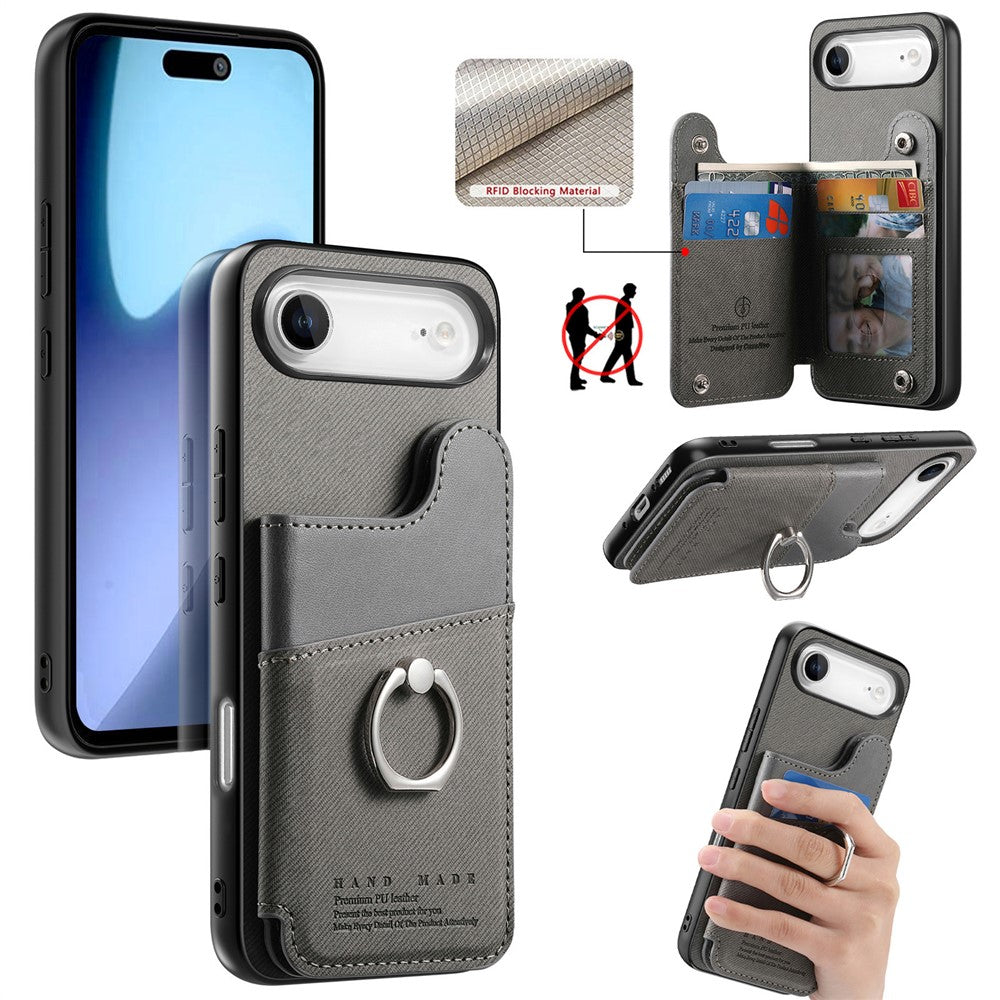 For iPhone Air Case with Card Holder Kickstand Leather + TPU + PC Phone Cover
