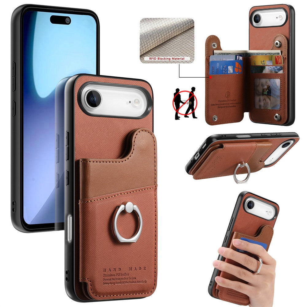 For iPhone Air Case with Card Holder Kickstand Leather + TPU + PC Phone Cover
