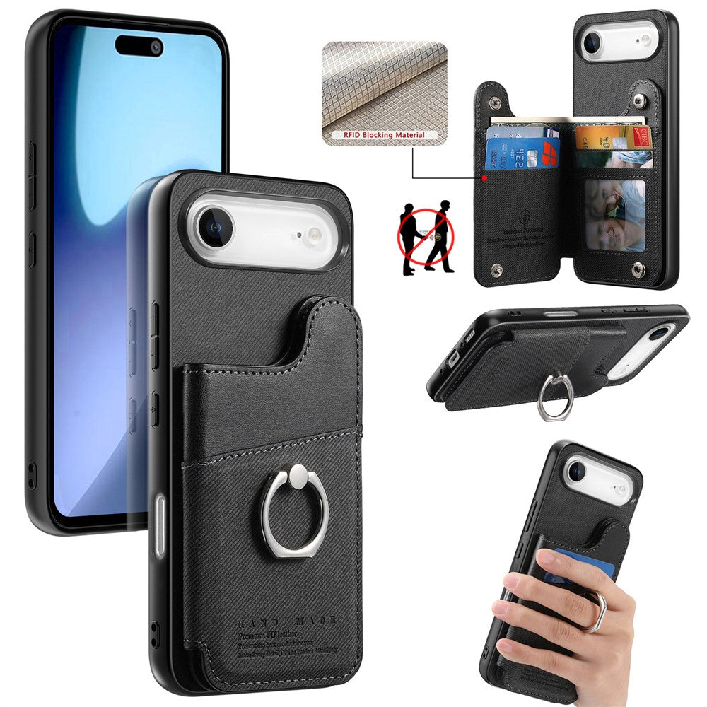 For iPhone Air Case with Card Holder Kickstand Leather + TPU + PC Phone Cover