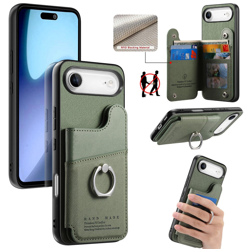 For iPhone Air Case with Card Holder Kickstand Leather + TPU + PC Phone Cover