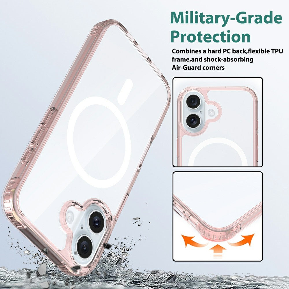 For iPhone 16 Case Compatible with MagSafe PC + TPU Clear Phone Cover with Tempered Glass Screen Protector