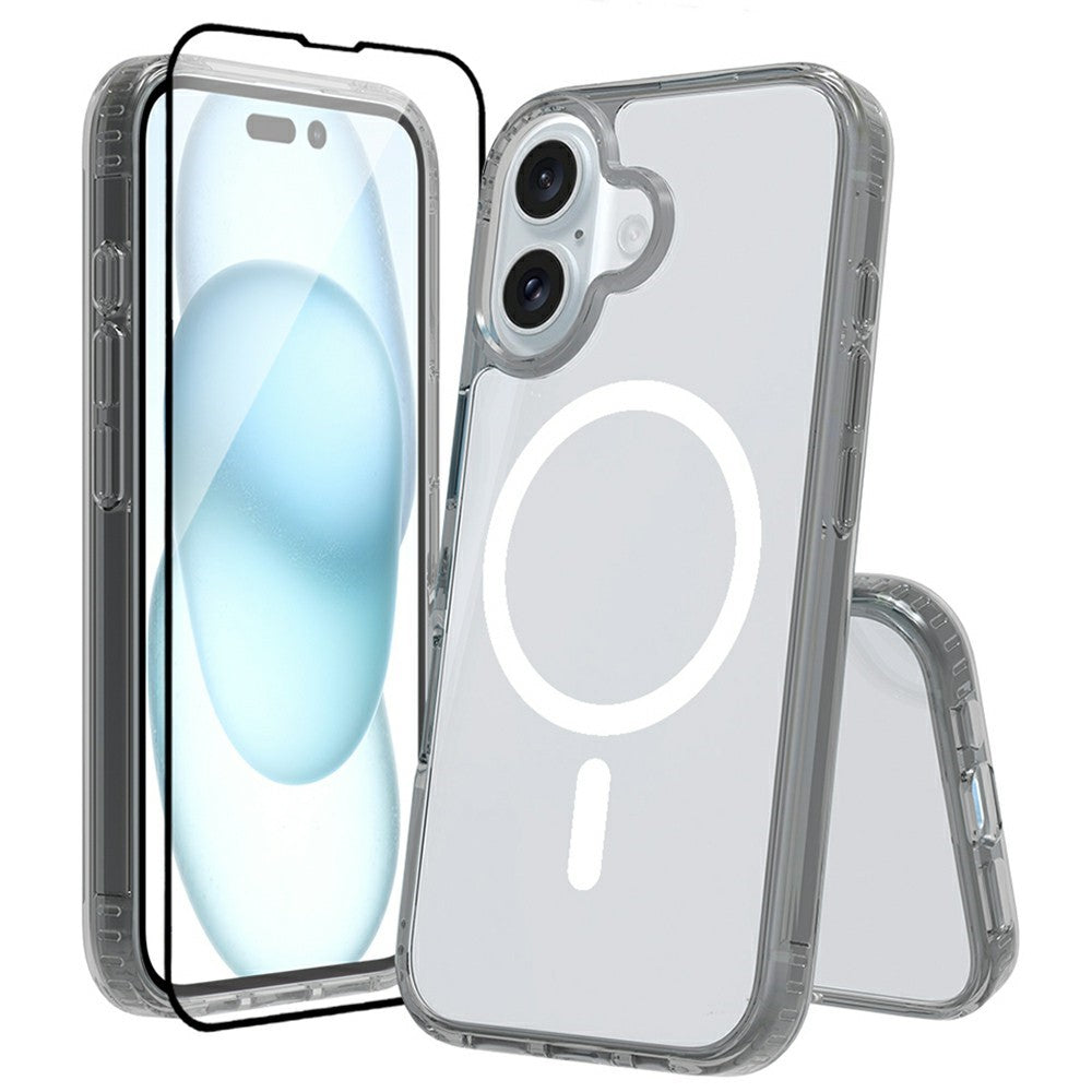 For iPhone 16 Case Compatible with MagSafe PC + TPU Clear Phone Cover with Tempered Glass Screen Protector