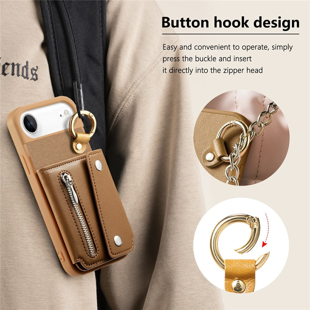 For iPhone Air Case D-Ring Holder Leather + PC + TPU Phone Cover with Wallet Kickstand