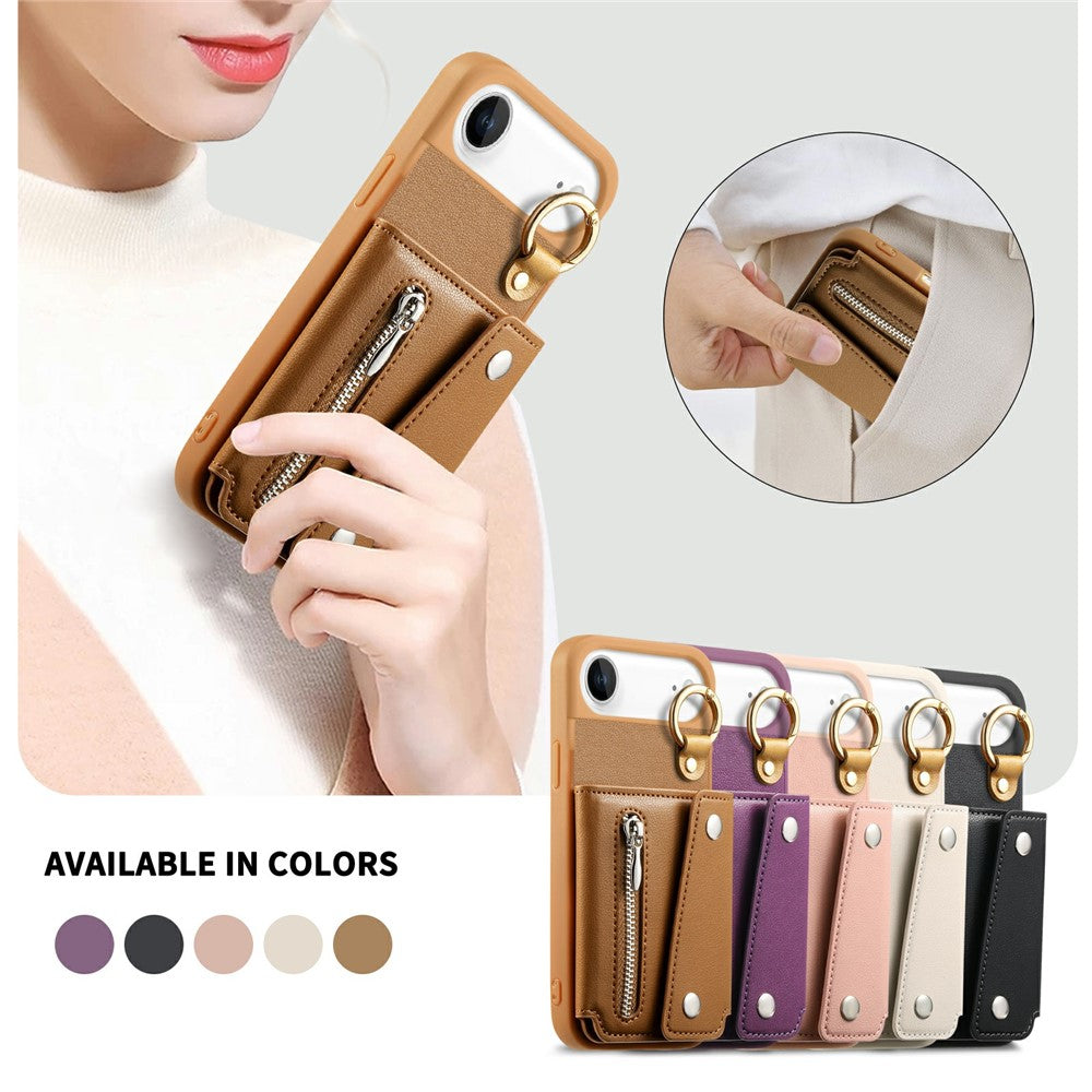 For iPhone Air Case D-Ring Holder Leather + PC + TPU Phone Cover with Wallet Kickstand