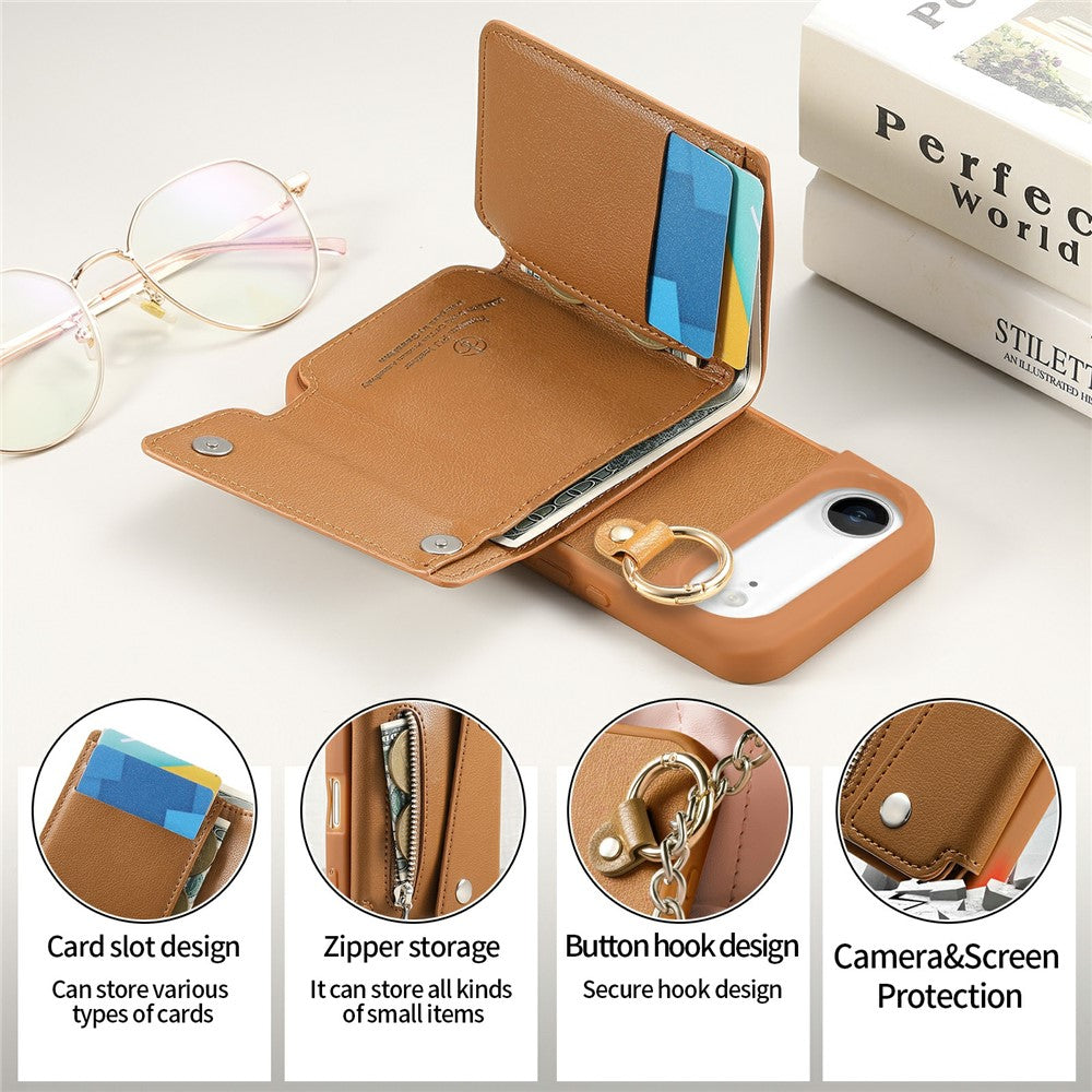 For iPhone Air Case D-Ring Holder Leather + PC + TPU Phone Cover with Wallet Kickstand