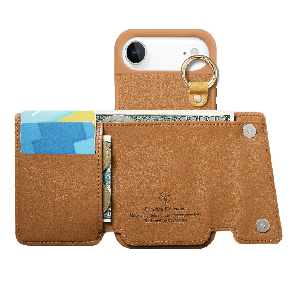 For iPhone Air Case D-Ring Holder Leather + PC + TPU Phone Cover with Wallet Kickstand