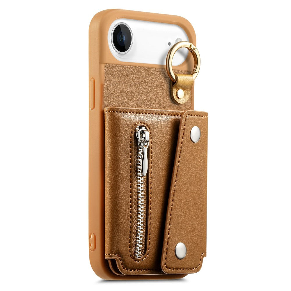 For iPhone Air Case D-Ring Holder Leather + PC + TPU Phone Cover with Wallet Kickstand