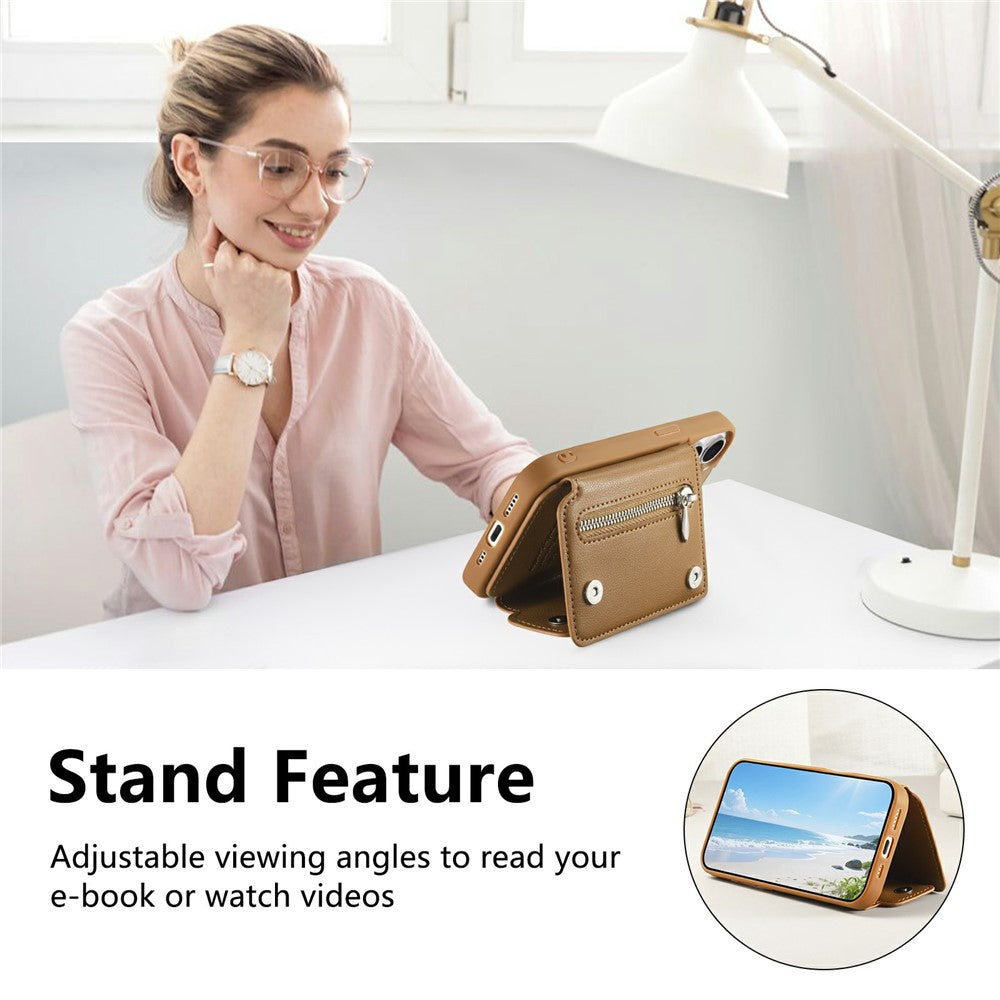 For iPhone Air Case D-Ring Holder Leather + PC + TPU Phone Cover with Wallet Kickstand