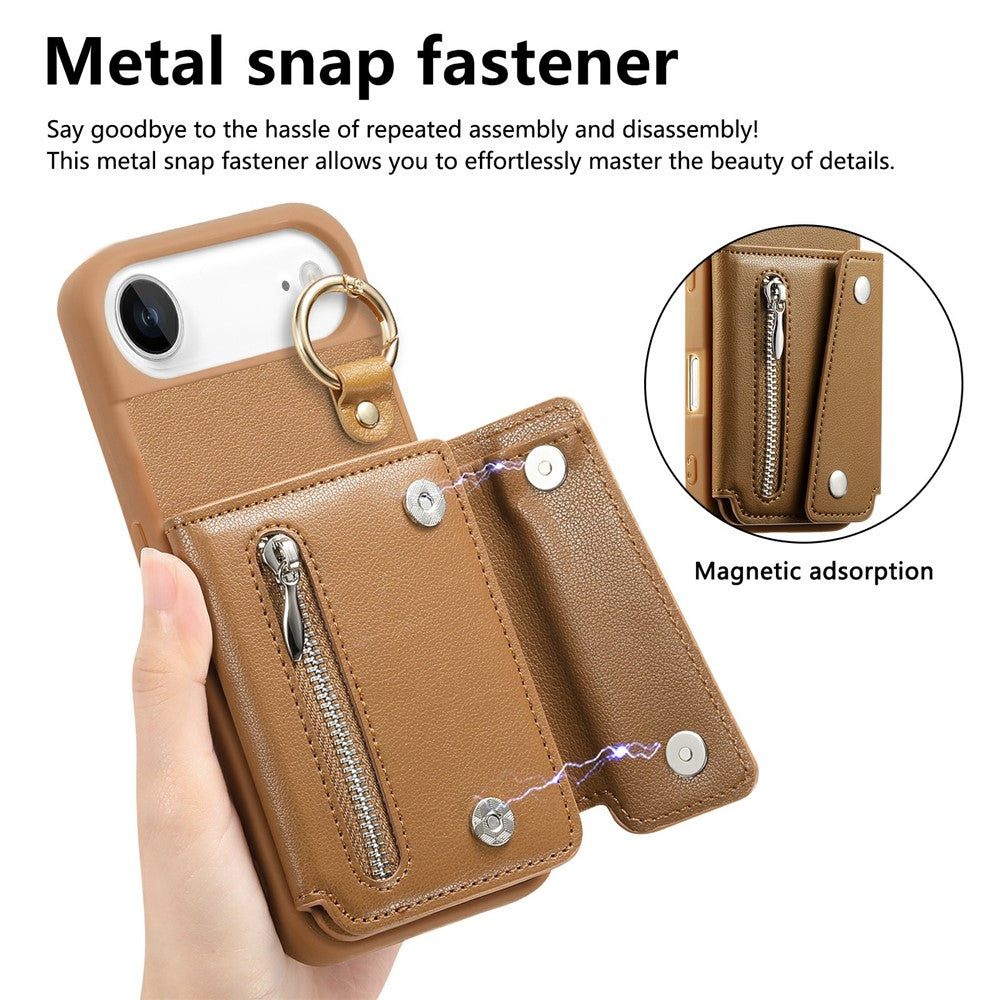 For iPhone Air Case D-Ring Holder Leather + PC + TPU Phone Cover with Wallet Kickstand